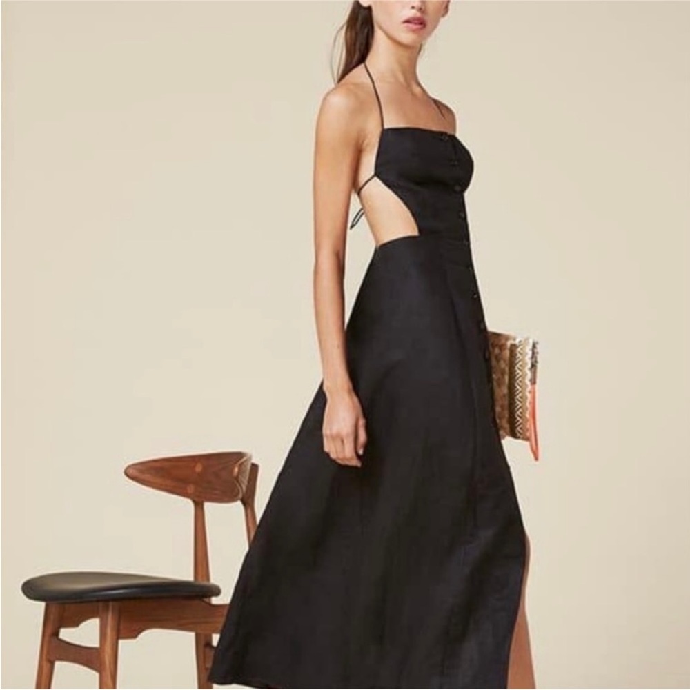 Reformation Linen Button Up Open Back Midi Dress … - image 2